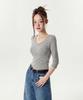 INMUDEU Basic Shirred 3/4 Sleeve T-Shirt