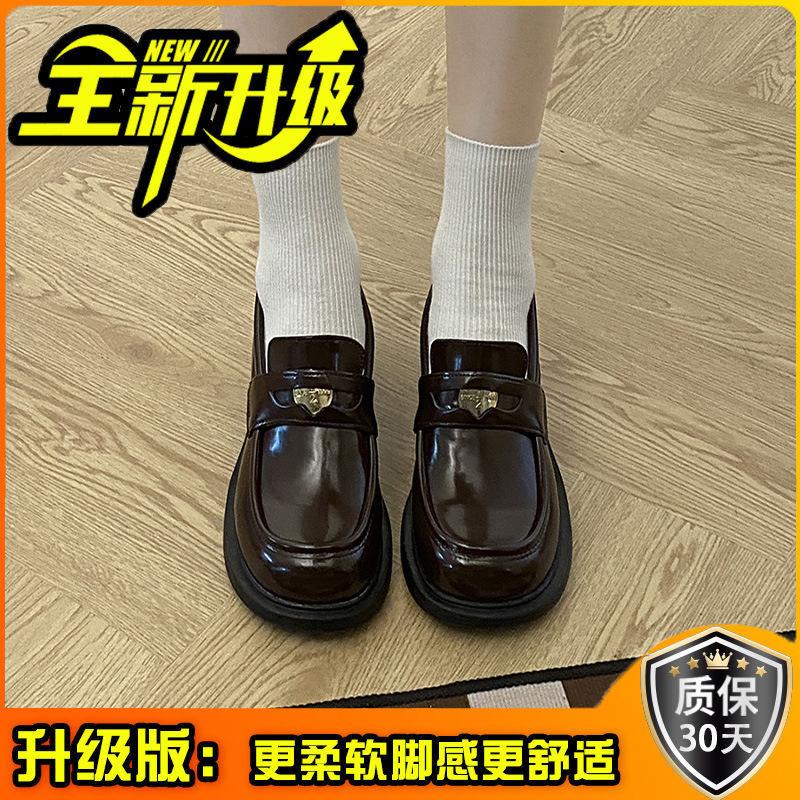 Fashion versatile brown women's new small height increase thick heel small leather shoes