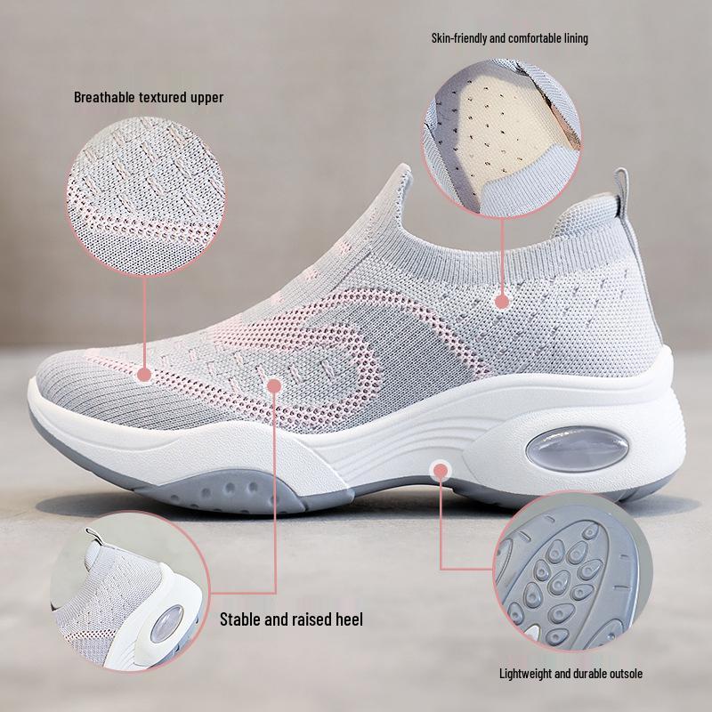 Women's 2026 Spring Soft Sole Flyknit Casual Shoes - Breathable Thick Sole for Added Height