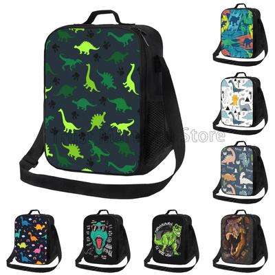 Bolsa de Almoço Térmica Isolada de Dinossauro de Desenho Animado para Crianças Meninos Meninas Portátil Bento Térmica Bolsa de Comida Oxford Sacolas Tote Cooler para Escola Trabalho