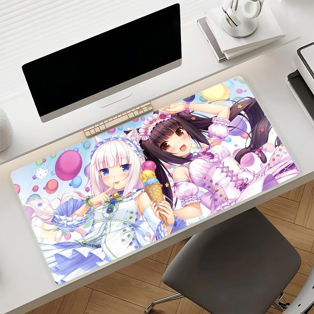 Large Gaming Mouse Pad with Antislip Base and Stitched Edges Cute Cat Girl Anime Print Desk Mat for PC Laptop Gaming