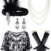 Gatsby Party Zubehör Set: Feder Stirnband, Perlenkette, Zigarettenhalter, Handschuhe, Schal - Retro Hepburn Kostüm Essentials.