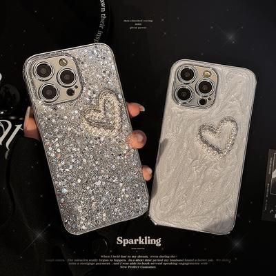 Glitter Three-dimensional Pearl Heart for Iphone14 Mobile Phone Case 13 for Apple 16ProMax Epoxy 11 Glitter Powder