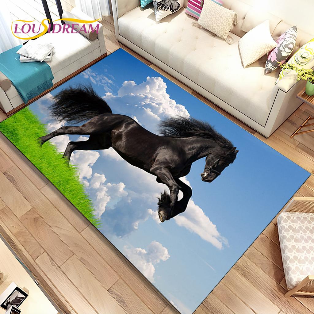 3D Animal Pentium Fine Horse Area Rug Large,Carpet Rug for Living Room Bedroom Sofa Doormat Decoration,kids Non-slip Floor Mat