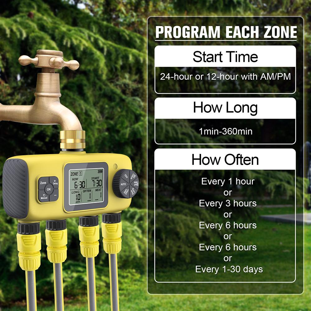4-Outlet Garden Irrigation Timer Water Timers Multifunctional Sprinklers Automatic Drip Irrigation Controller 4-way Independent