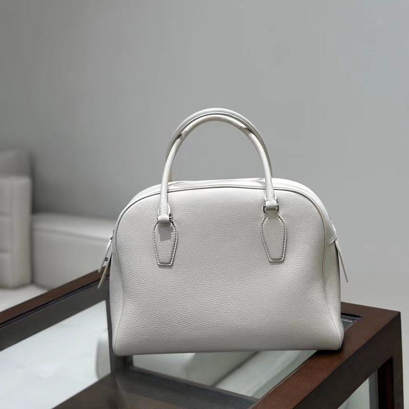 High-end commuter bag, first-layer cowhide portable bowling Boston bag with words