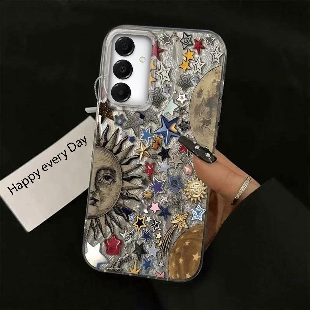 Retro Style Face Sun Stars Phone Case for Samsung Galaxy A55 A56 A36 A26 A16 A53 A06 A14 A24 A34 A54 A15 A25 A35 Silicone Cover