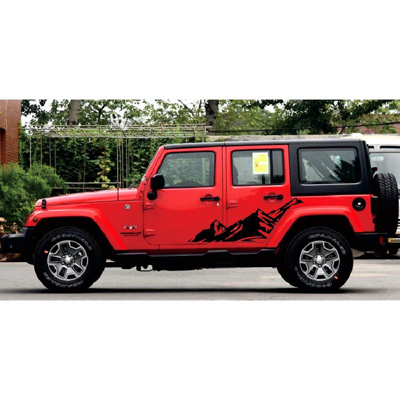 2Pcs Graphic Snow Mountain Car Sticker Auto Side Skirt Decal For Jeep Wrangler
