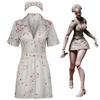 Kostium Cosplay Pielęgniarki Zombie Anime Silent Hill 2 Sukienka z Plamami Krwi Zestaw z Kapeluszem Impreza Halloweenowa Odgrywanie Ról Strój Strasznej Pielęgniarki