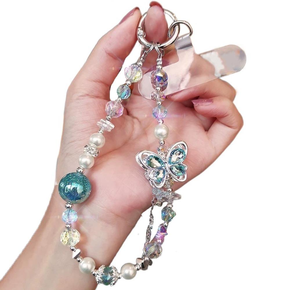 

Жемчужный хрустальный браслет для телефона Бабочка Шнурок для мобильного телефона Подвеска для мобильного телефона синий