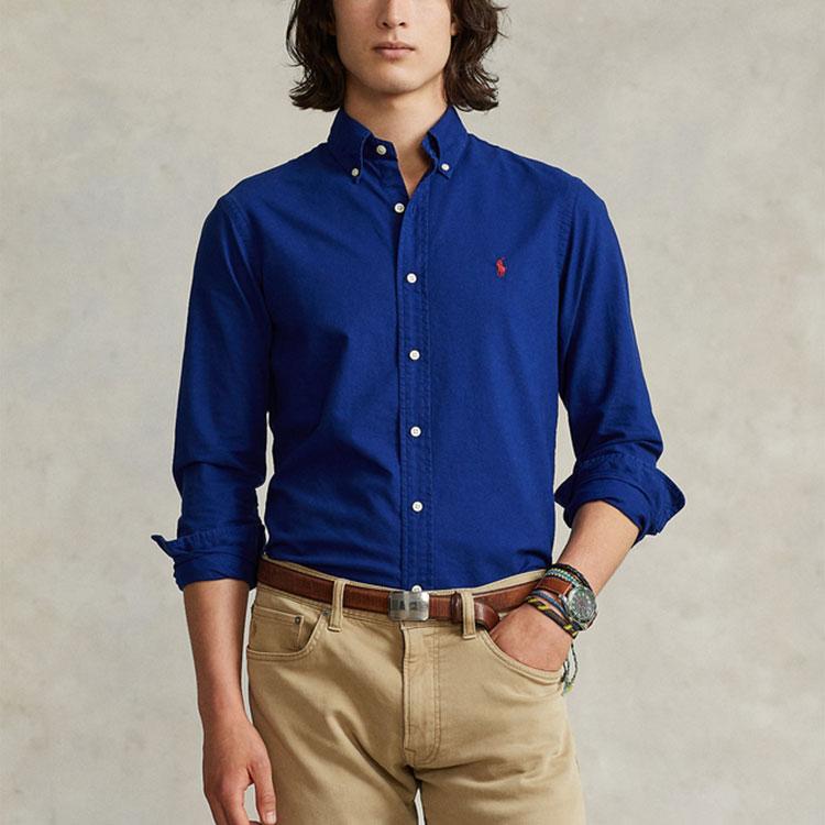 Polo Ralph Lauren FW21 Logo Embroidered Oxford Long Sleeve Shirt Men shirts Blue MNPOWOV16821770-400