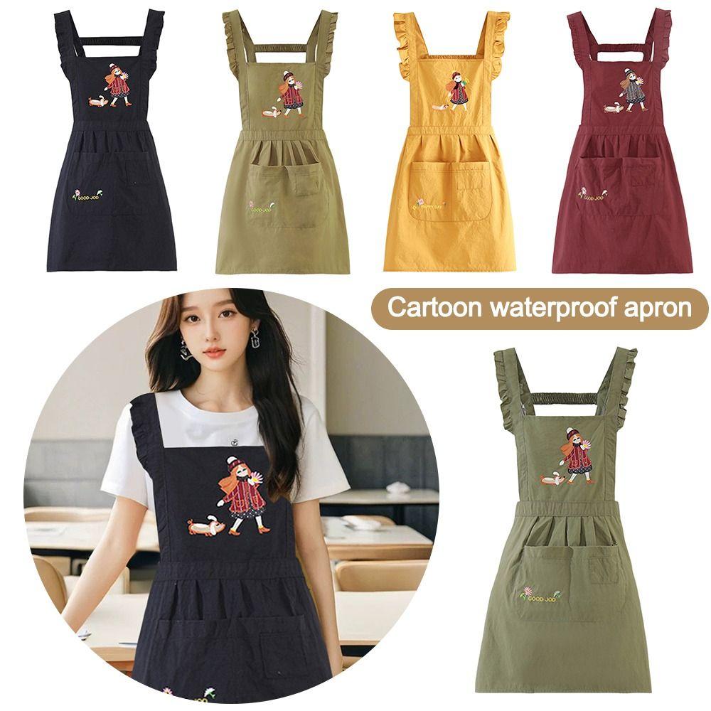 Cartoon Kitchen Apron Princess Style Anti-fouling Cooking Baking Bibs Cross Back Waterproof Restaurant Uniform for Women