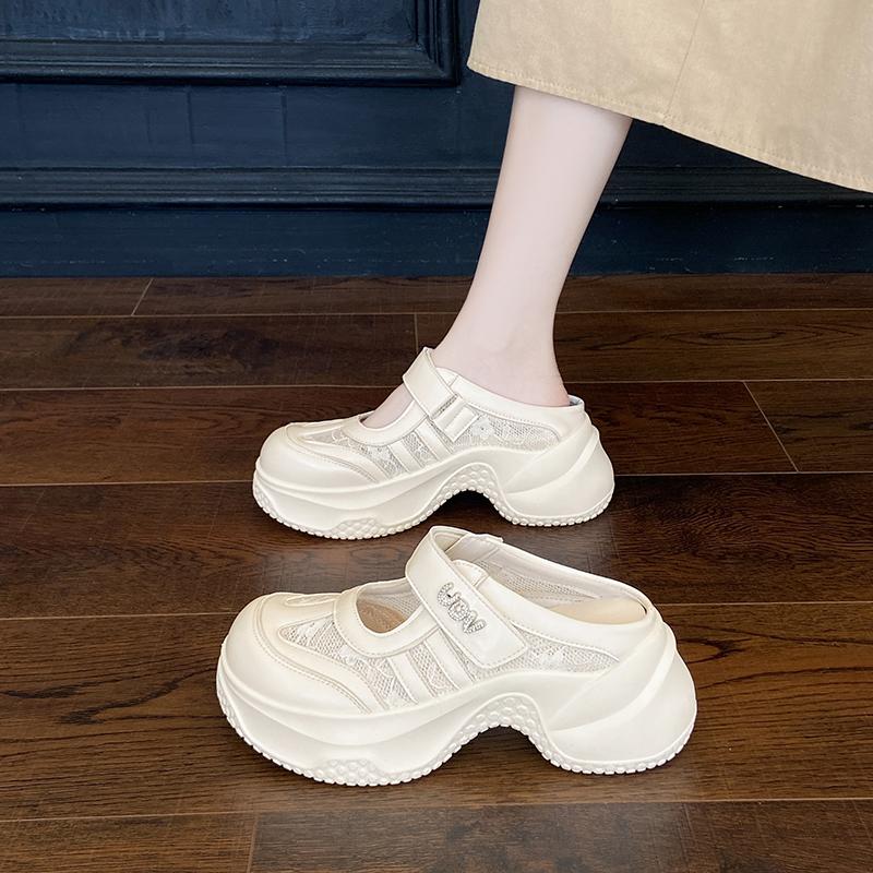 Fashion CRLAYDK Wedge Slip On Mules for Women House Slippers Lace Backless Walking Loafers Outdoor Height Increase Casual Ladies Slides
