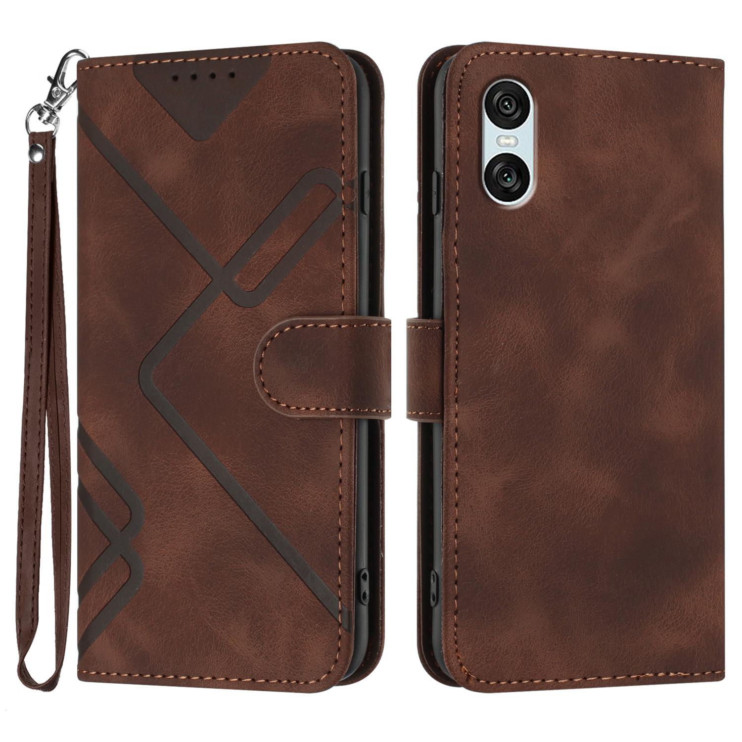 

YX0040 для Sony Xperia 10 VI чехол Geometry PU кожаный чехол-книжка с откидной крышкой Coffee