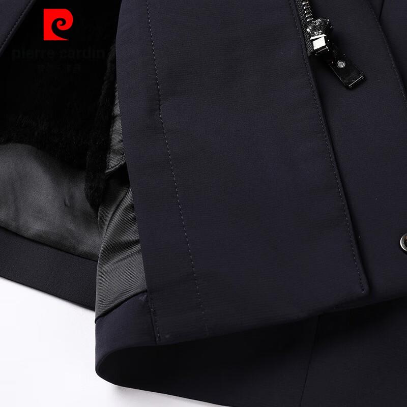 Pierre Cardin Men's Mink Collar Rabbit Fur Lined Mid-Length Jacket