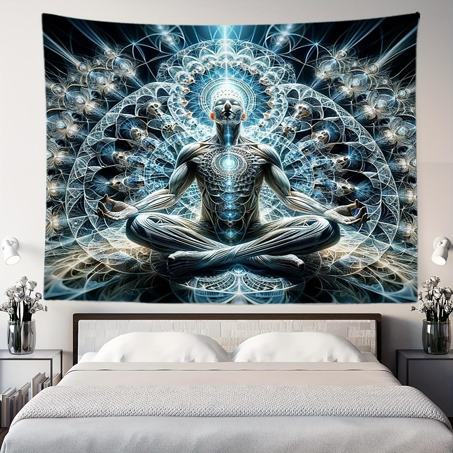 VIKAMA Cosmic Meditation Geometric Tapestry Swirl Sanskrit Symbol Living Room Yoga Meditation Room Spiritual Space Decor 74x94cm(29x37in)