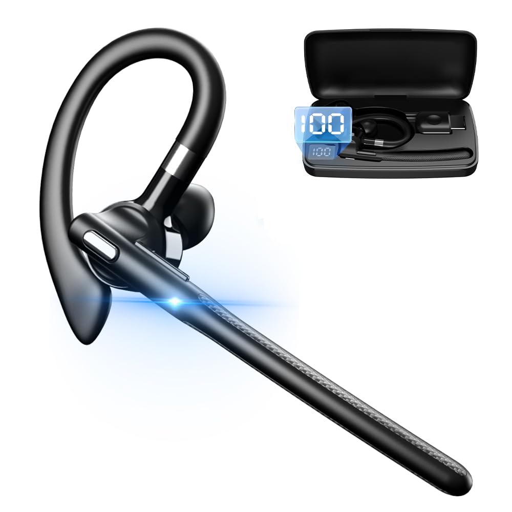 

[Новинка 2025 года] Bluetooth-гарнитура, беспроводные наушники, Bluetooth 5.4, одно ухо, 180 м время ожидания, зарядный кейс 500 мАч, конструкция с ушным крючком, светодиодный индикатор батареи