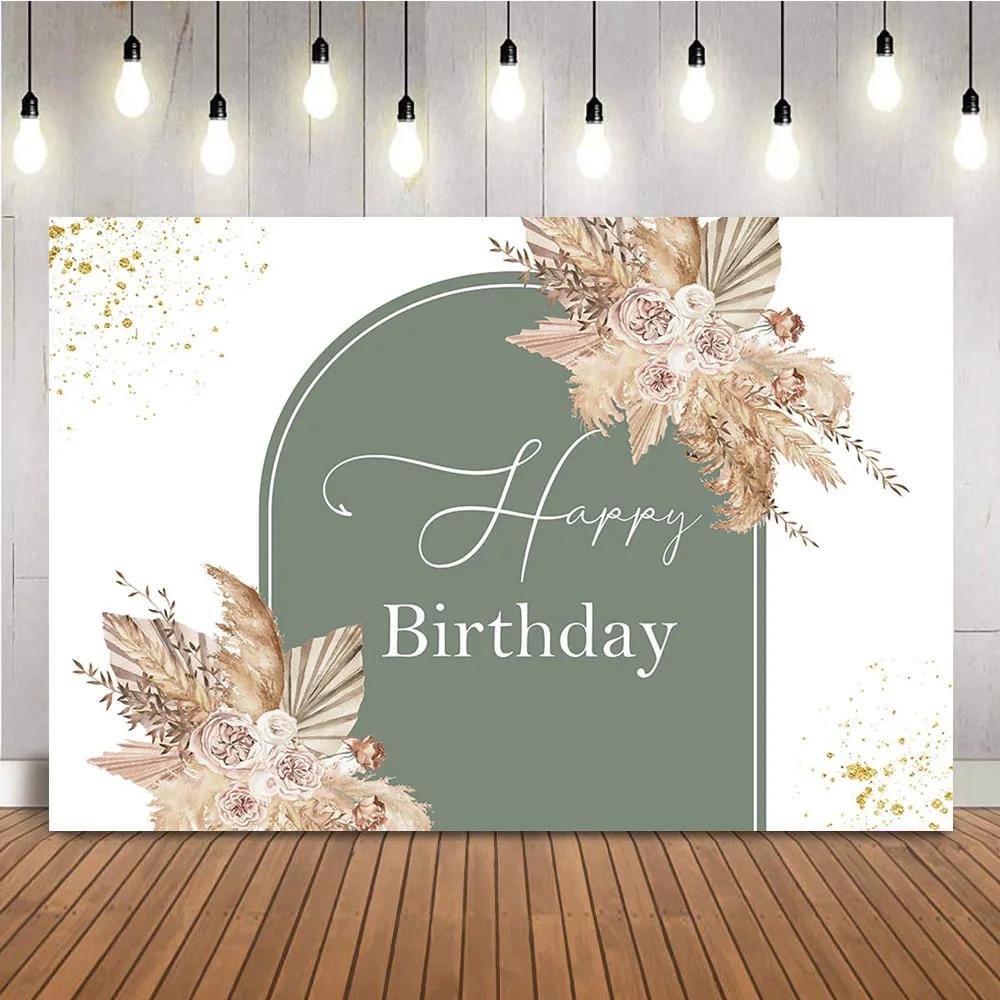 Boho Baby Shower Backdrop Pampas Grass Background for Baby Shower Theme Decoration Hello Baby Floral Boho Party Supplies