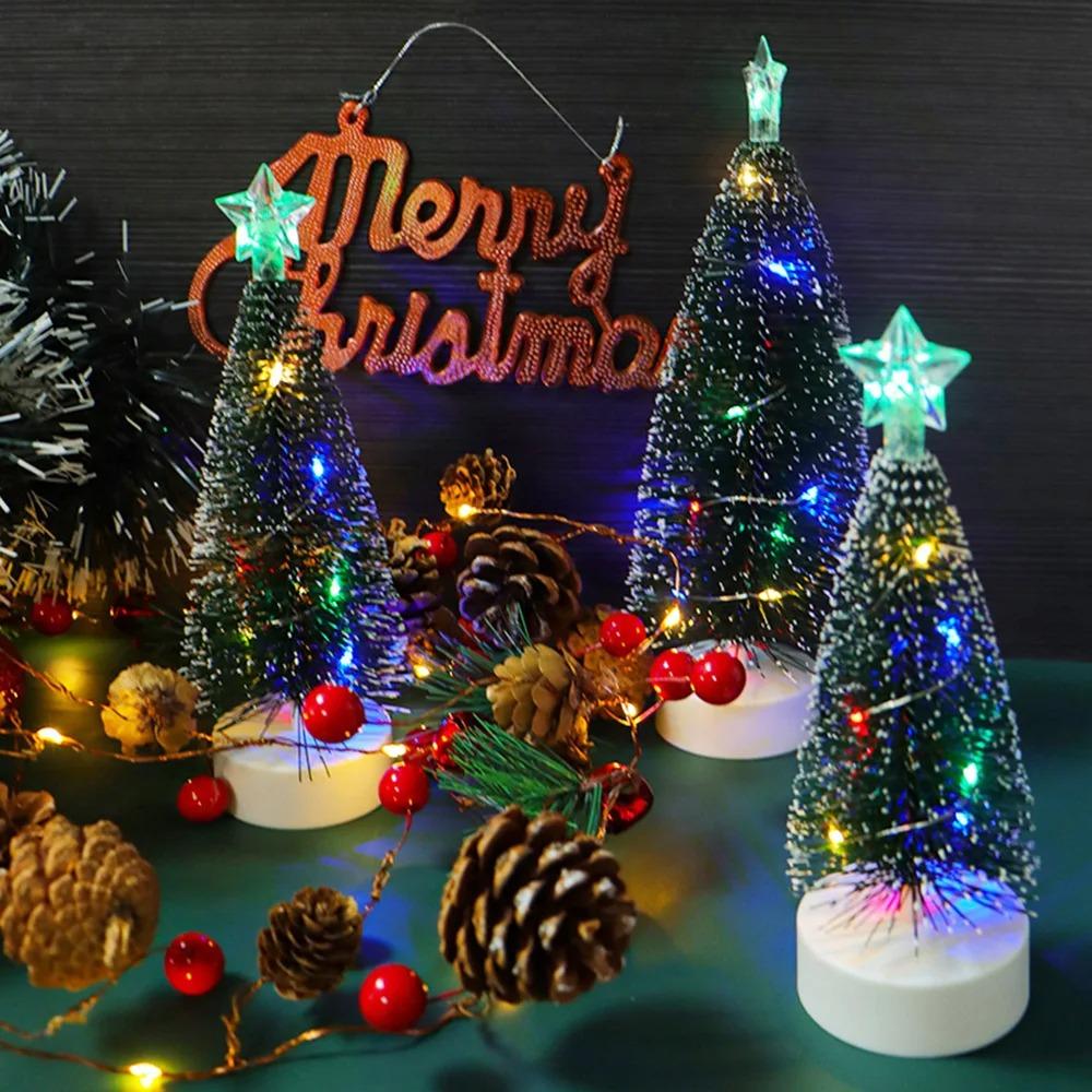 Green Christmas Tree Night Light Mini Artificial Xmas Trees Ornaments  Party Favors