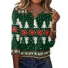 Women's Casual Christmas Print V-Neck Button Three-Quarter Sleeve T-Shirt
