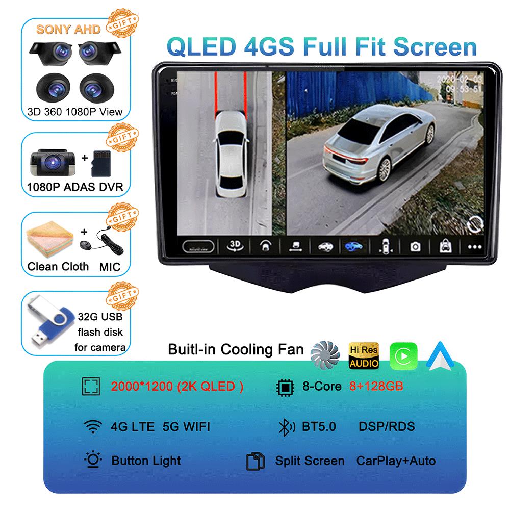 Car Radio Android 14 Carplay For Hyundai Veloster FS 2011 - 2017 Navigation Multimedia Player Stereo WiFi+4G BT DVD 360 Canera