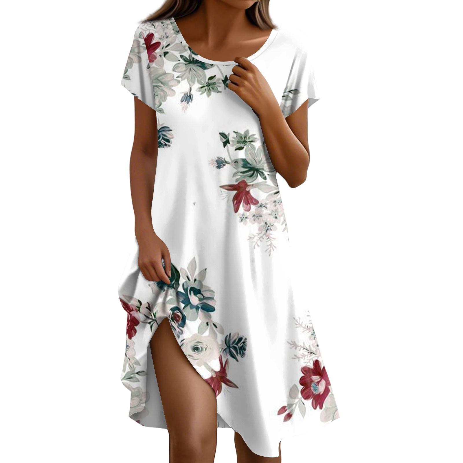 

Платье в стиле бохо с коротким рукавом для женщин, повседневное, свободного кроя, летнее, сарафан с цветочным принтом и карманами XL