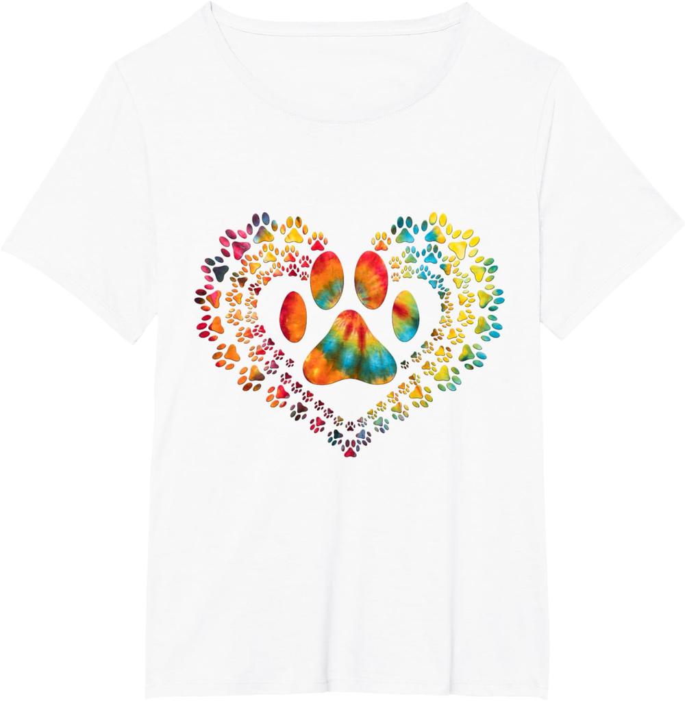 Tie Dye Love Dog Paw Print Heart Animal Lover TShirt 100 Cotton ONeck Short Sleeve Summer Casual Mens Tshirt Streetwear