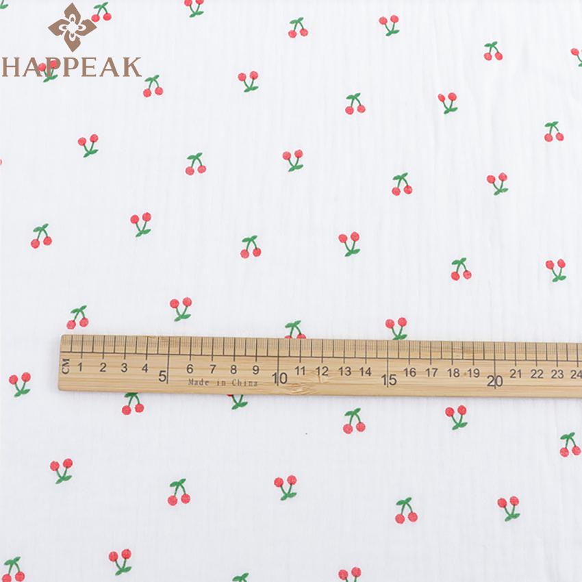 HAPPEAK Double Gauze Muslin Fabrics Custom Cherry Printed Cotton Gauze Fabric for Baby Clothing