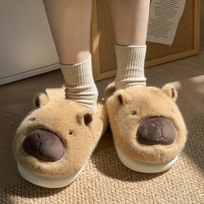 Women's Winter 2024 Capybara Plush Cotton Slippers - Warm, Thick, and Cute for Home Use