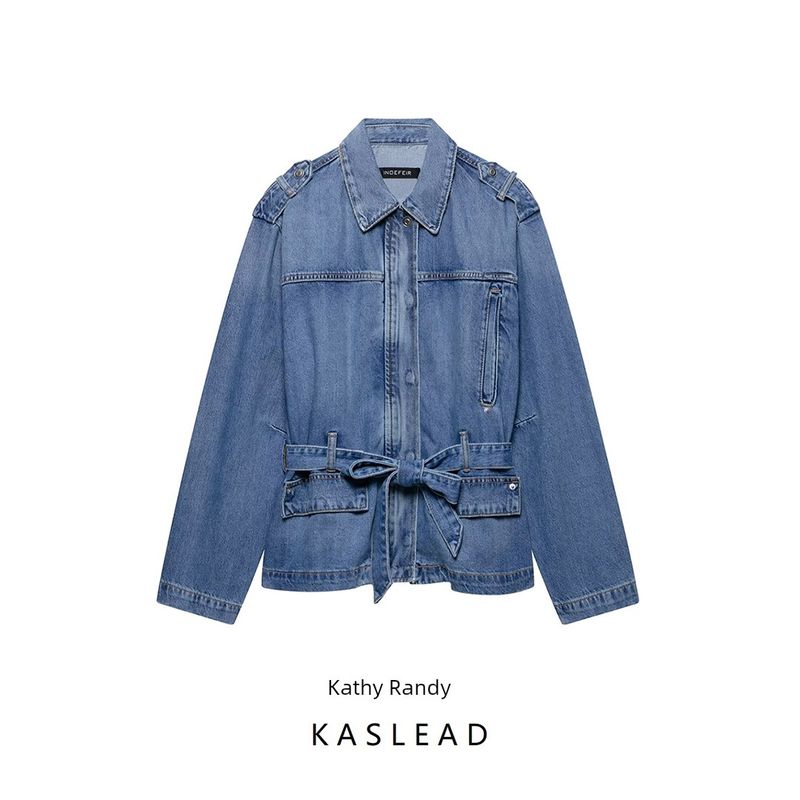 Kaslead New Women Clothes Western Style Fashion With Belt Denim Jacket 8197072 443