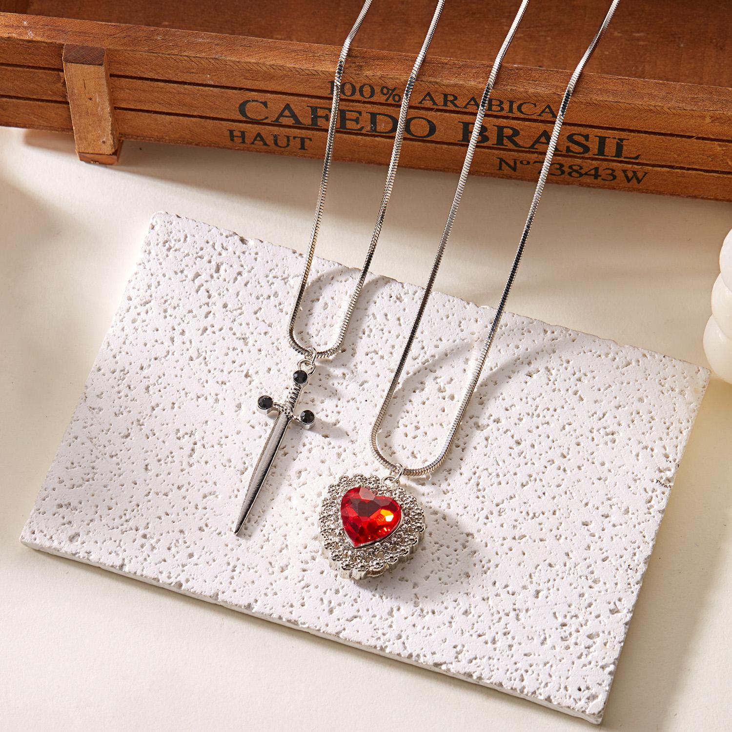 

2pcs Gothic Punk Love Sword Shape Heart Pendant Necklace for Women Couple One Arrow Through The Heart Lover Jewelry Gifts