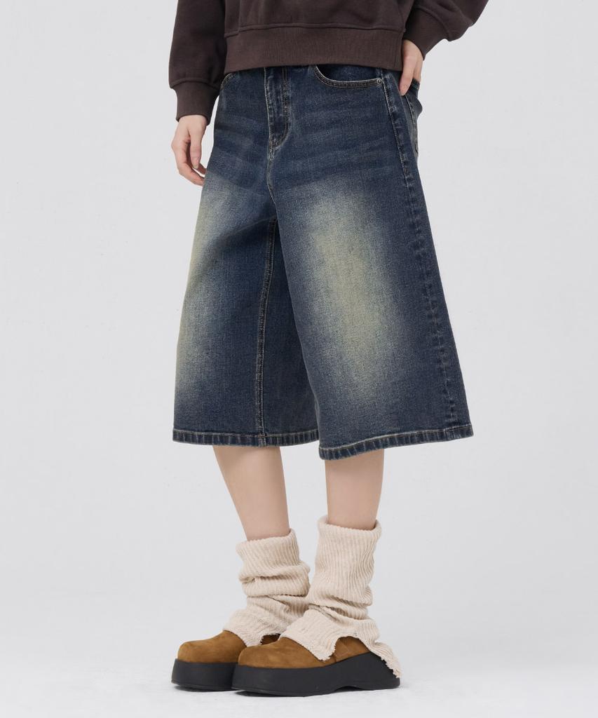CHASECULT Unisex Bermuda Wide Denim Pants - Navy