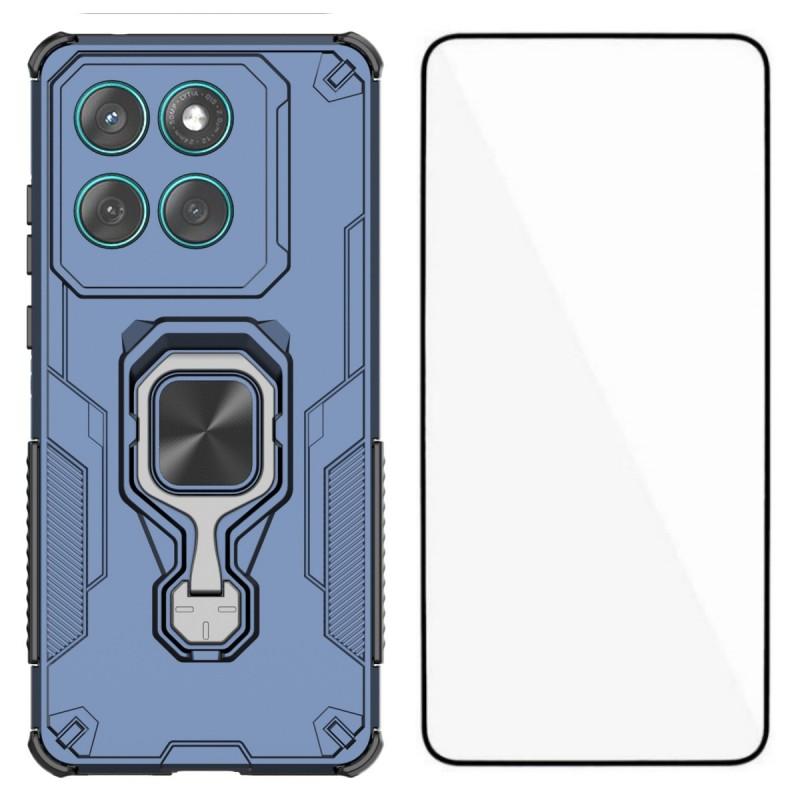 

Для Motorola Edge 60 5G Чехол для телефона WANLONFENG PC TPU Задняя крышка Подставка с закаленным стеклом Blue