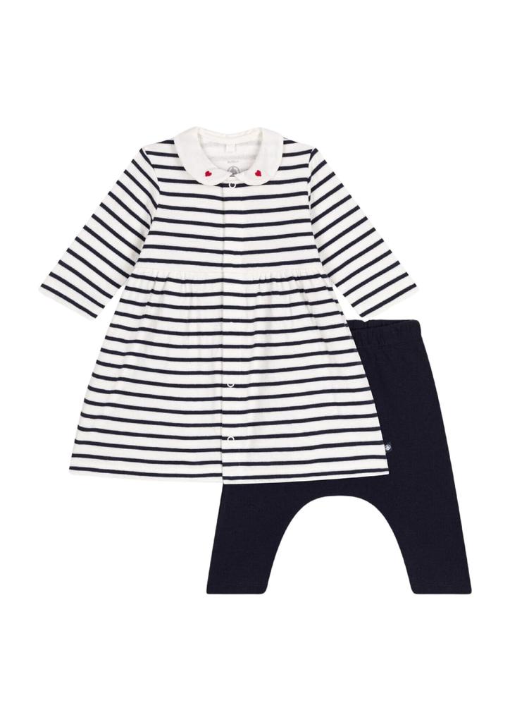 Cubic Long Sleeve Dress A0BBU 6 months 67cm [Petit Bateau] Off-White/Navy