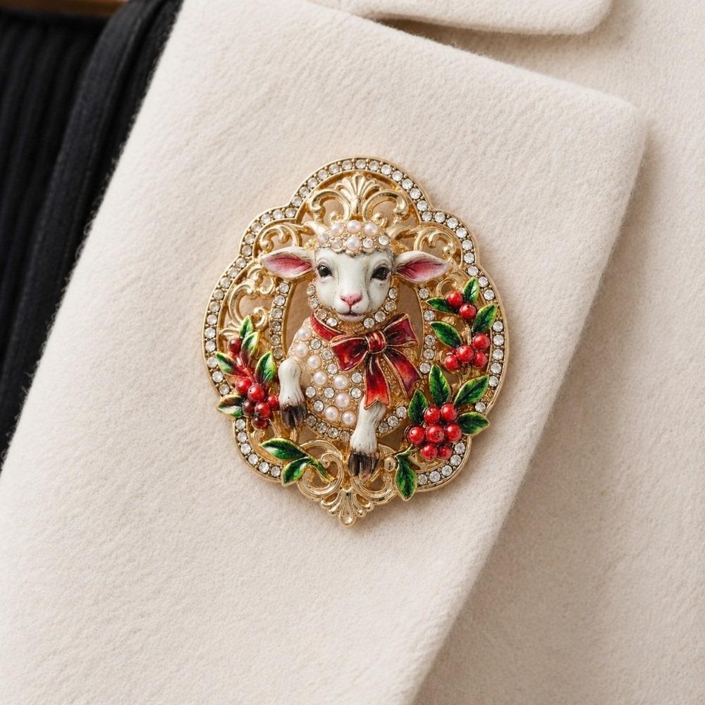 Pearl New Year Lapel Pin Enamel Badge Cute Sheep Brooch Dating