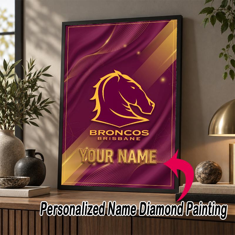 Custom Name Brisbane Broncos 5D Diamond Painting Personalized Full Drill Diamond Art Kit Gift