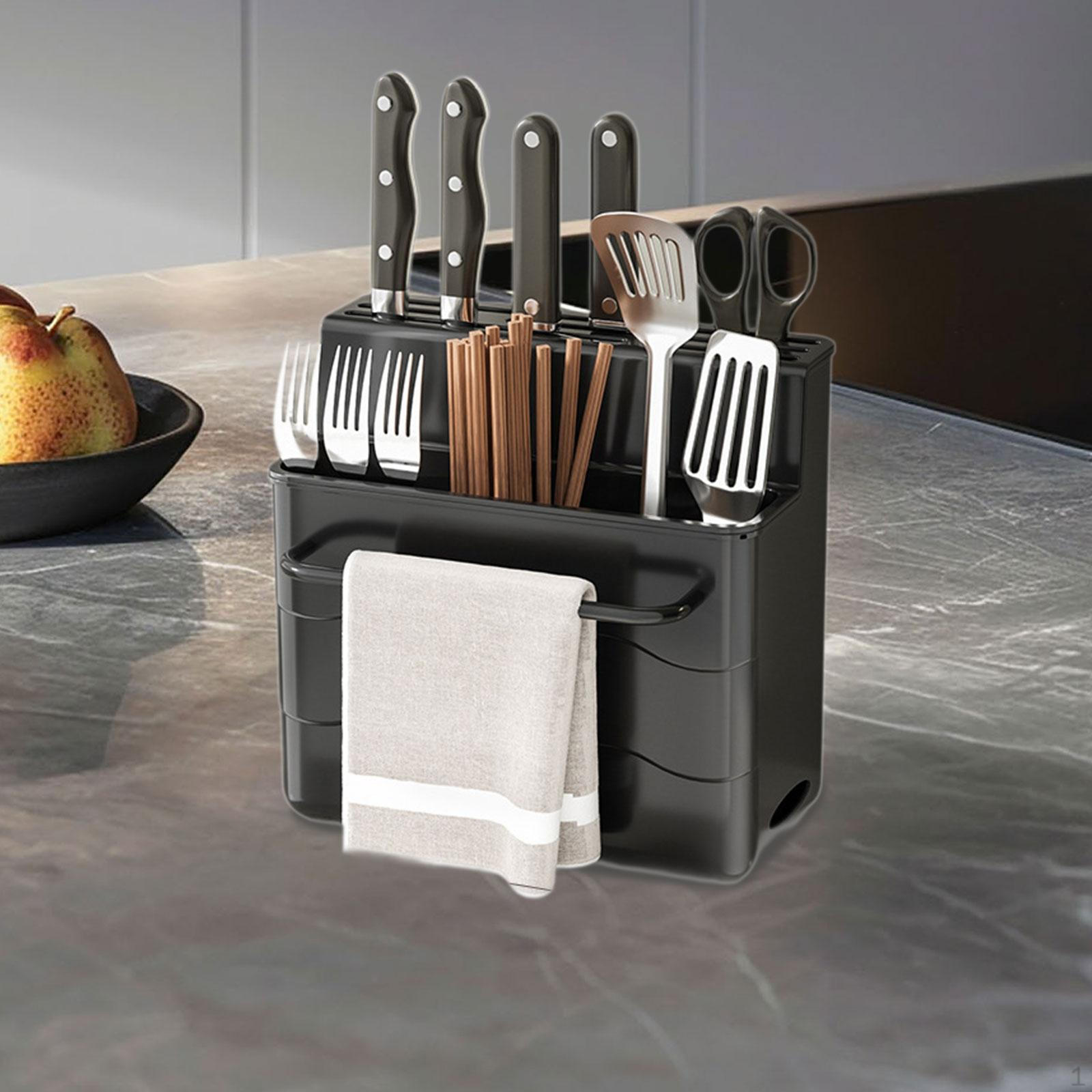 Подставка для ножей, держатель для ножей, современный, экономящий место кухонный органайзер для хранения, сушилка для столовых приборов чёрный