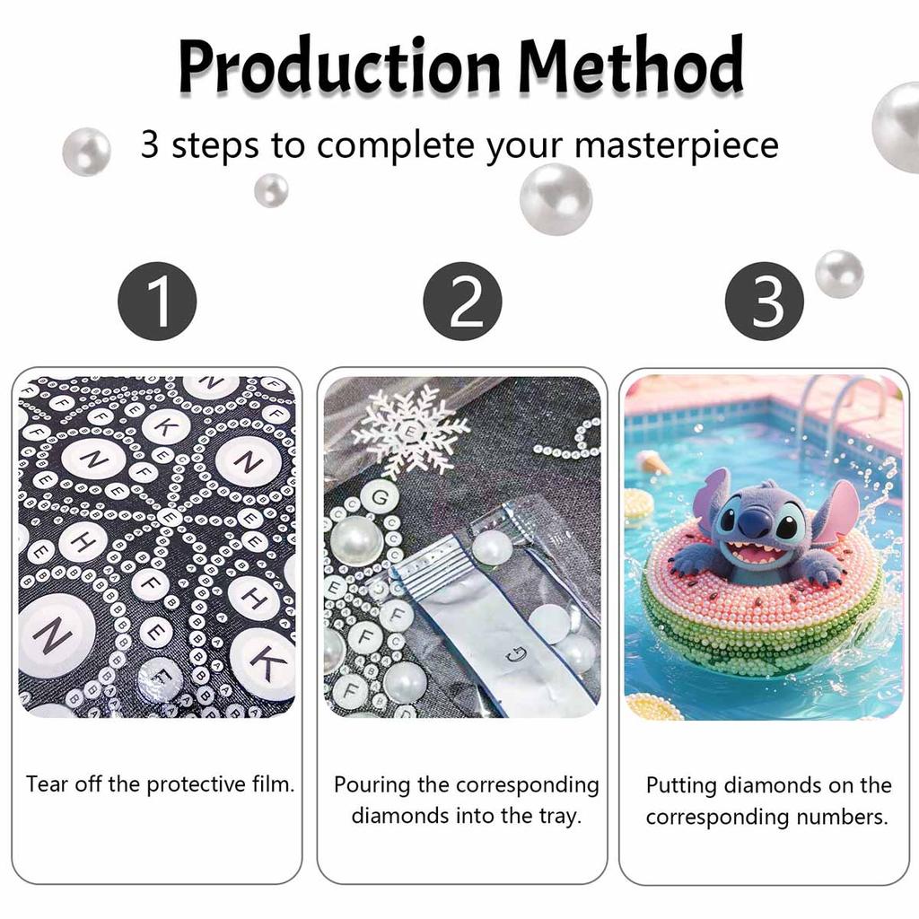 Disney Stitch Pearl Painting Handmade DIY Pearl Art Painting Simple Living Room Hanging Painting Decoration Watermelon Ring Splash Pool Fun Summer
