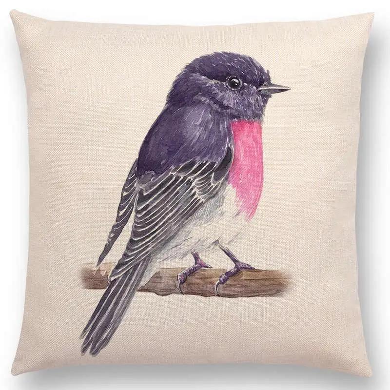 Newest Birds Painting Cushion Cover Robin Titmouse Toucan Fairy Sparrow Firecrest Cardinal Bullfinch