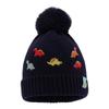 Cute Embroidered Little Dinosaur Children's Warm Knit Pom-pom Hat