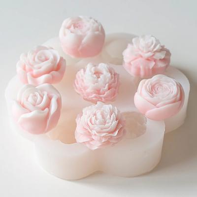 Moldes de Silicone de Flores 7 em 1 3D Rosa Peônia Molde de Assar Bolo de Chocolate Vela Artesanal Sabonete Gesso Resina Ferramentas para Fazer Artesanato