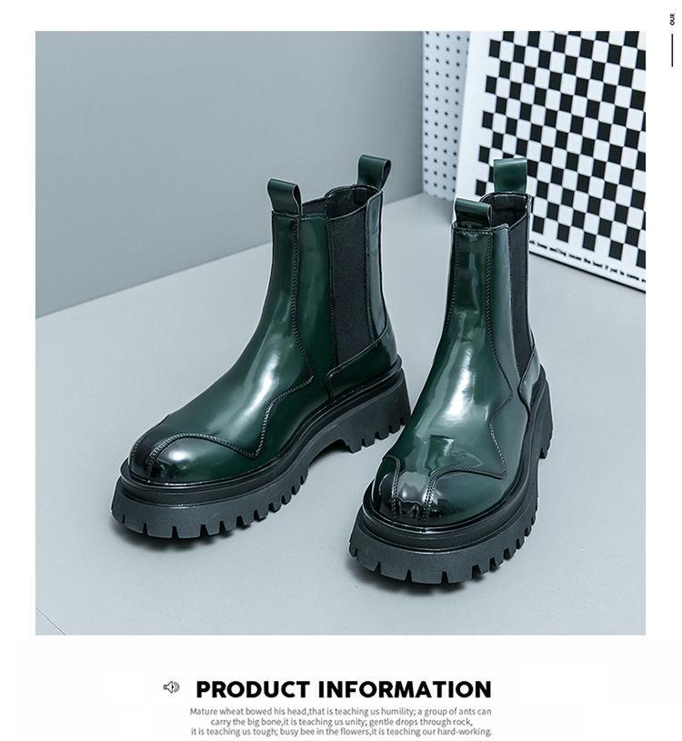 Men's High-End Velvet-Lined Chelsea Motorcycle Boots - British Style, Thick-Sole, Height-Increasing, Warm for Autumn & Winter