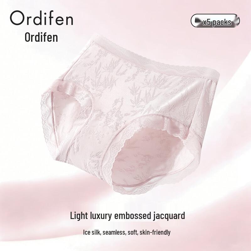 Oudifen Women's Ice Silk Seamless Jacquard Lace Briefs