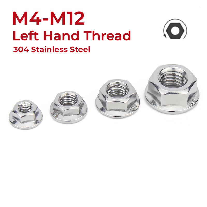 M4 M5 M6 M8 M10 M12 304 Edelstahl Linksgewinde Sechskant-Flanschmuttern Reverse Tooth Sechskant-Sicherungsmuttern Mit Scheibe Sicherungsmuttern