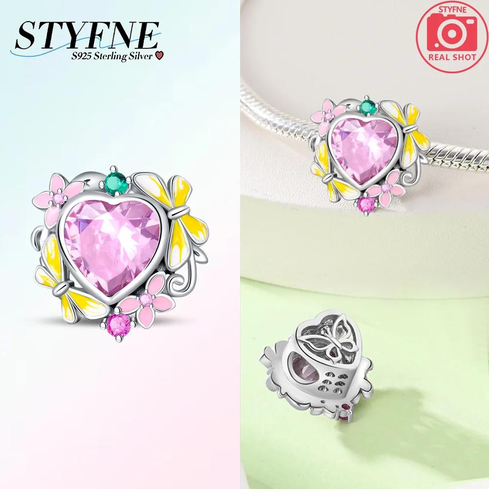 Original Copper Pink Heart Zircon Flowers Cats Sunflowers Beaded Charm Fit Bracelet Women Gift Diy Jewelry Set