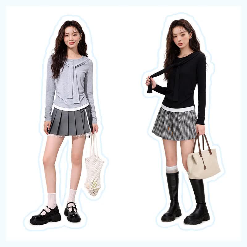 MJ Style Women's Sailor Collar Long Sleeve T-shirt