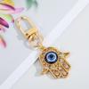 Crystal Blue Evil Eye Hasma Keychains Gold Copper Color Fatima Hand Charm Key Ring Accessories