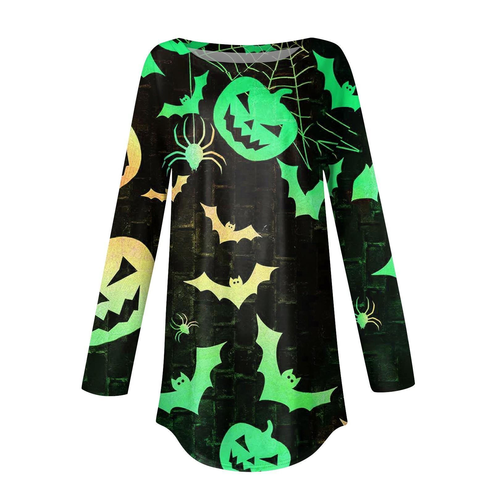 

топы для женщин Футболки для женщин Осенние повседневные рубашки с длинным рукавом Толстовка Винтажный графический принт Топ Пуловер Хэллоуин L