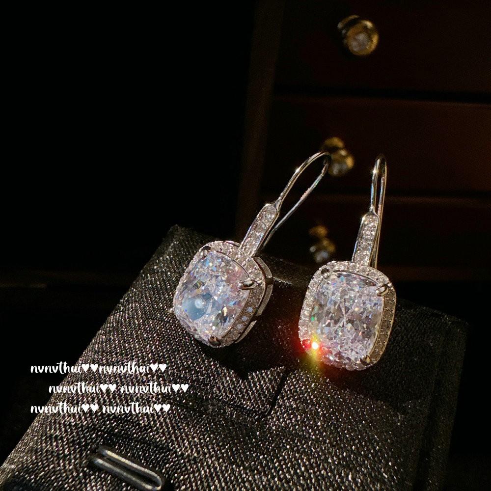 Bright Like The Star River Big Carat Gem Earrings, Rich Family Thousand Gold, Plated With 18K Gold, Sugar Cube Big Zircon Ring Ice Flower Cut