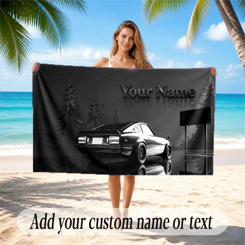 Car Racing Theme Beach Towel Personalized Custom Name & Text Soft Quick Dry Beach Towel for Swimming Travel